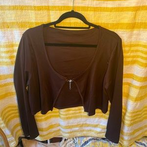 Brown Shein Cardigan Top w/ Silver connecting chain - Size 2XL